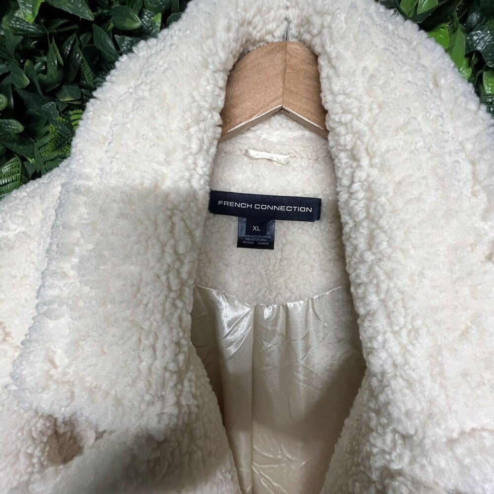 FRENCH CONNECTION Women Jacket XL Blazer Cream Pink Teddy Fleece Faux Fur NWT - Picture 6 of 10